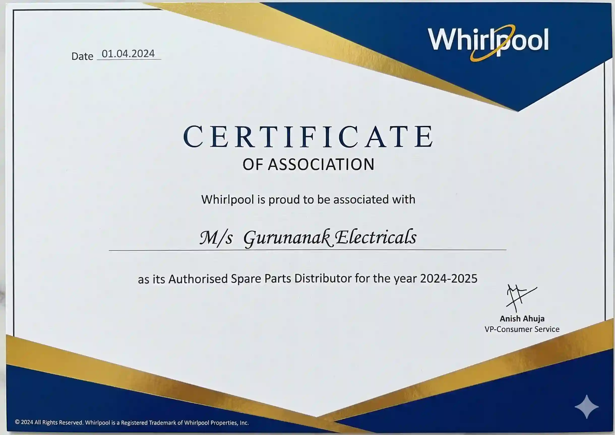 Whirlpool Authorised Spare Parts Distributor